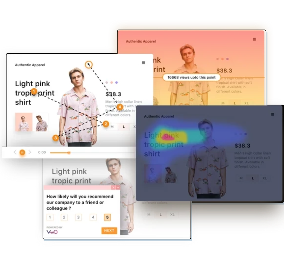 VWO Insights combine Session Recordings, Heatmaps, On-Page Surveys, and more to help identify the key element on your website.
