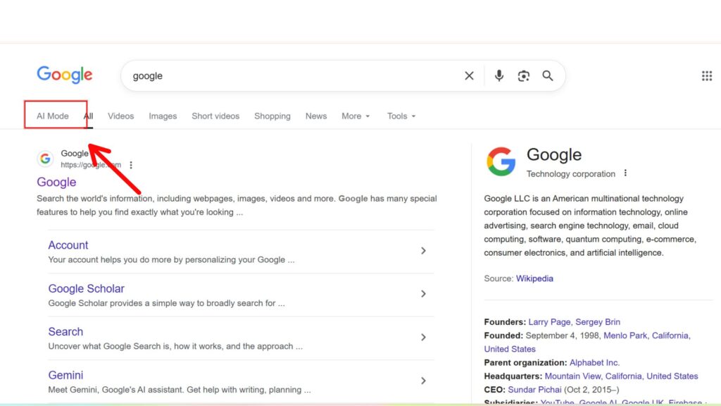 Truy cập AI Mode trên trình duyệt cách 2