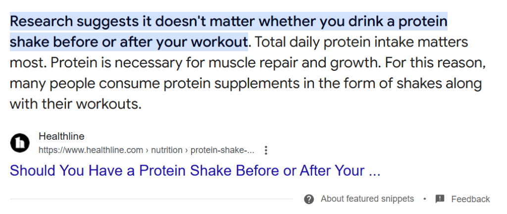 example of featured snippets