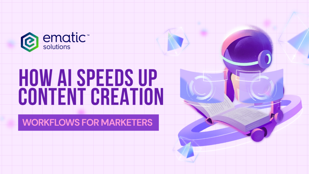 a featured image of article titled "How AI Speeds Up Content Creation: Workflows for Marketers"