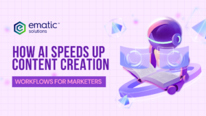 a featured image of article titled "How AI Speeds Up Content Creation: Workflows for Marketers"